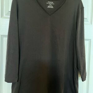 Chico's Dark Brown V-Neck 3/4 length Sleeve Top
